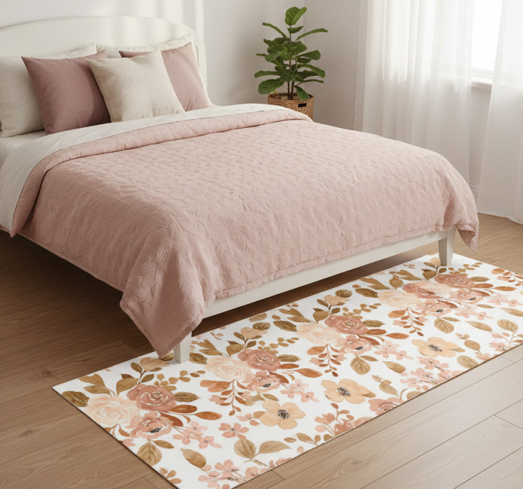 Bedroom vinyl rug with elegant pink pastel flowers - TenStickers