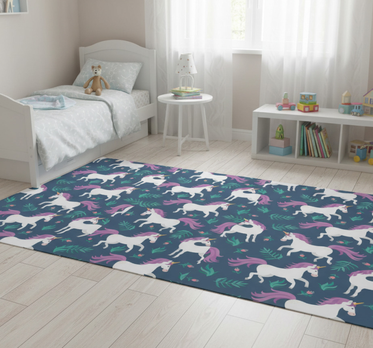 Bedroom vinyl rug with flat blue unicorn pattern - TenStickers