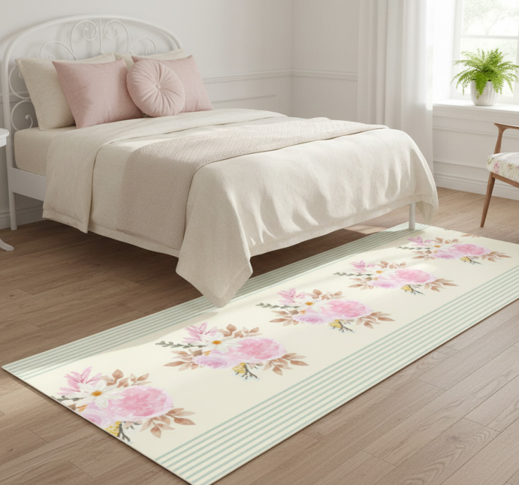 Bedroom vinyl rug with french provincial stripes and florals - TenStickers