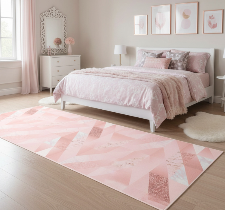 Bedroom vinyl rug with girly pink geometric design - TenStickers