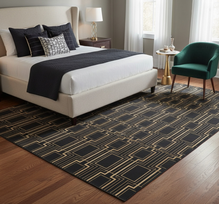 Bedroom vinyl rug with golden and black design - TenStickers
