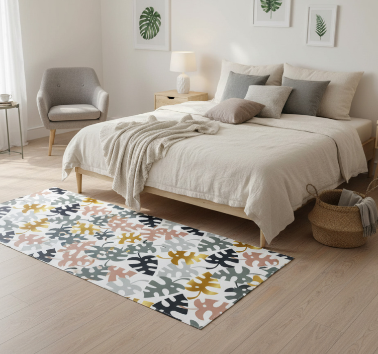 Bedroom vinyl rug with golden and multicolor leaves - TenStickers