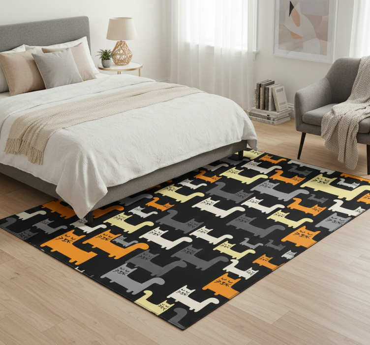 Colorful geometric cats bedroom vinyl rug - TenStickers