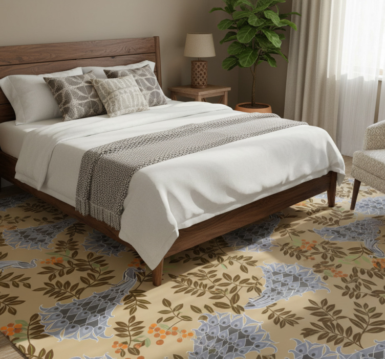Bedroom vinyl rug with gray peacock design - TenStickers