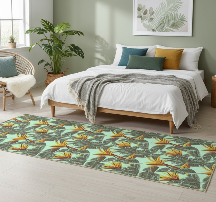 Bedroom vinyl rug with green and yellow leaves - TenStickers