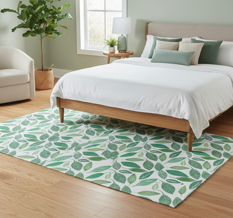Bedroom vinyl rug with green leaves pattern - TenStickers