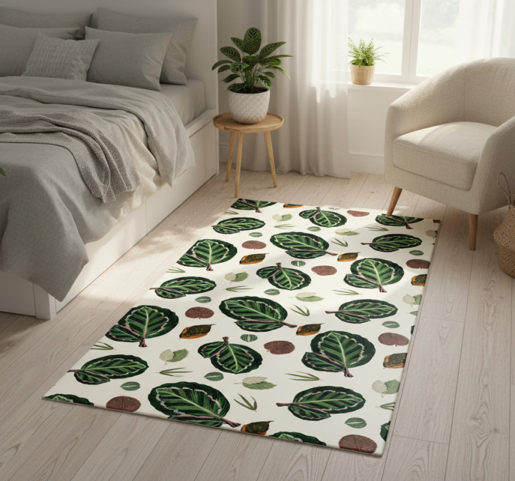 Bedroom vinyl rug with green red maranta leaves - TenStickers