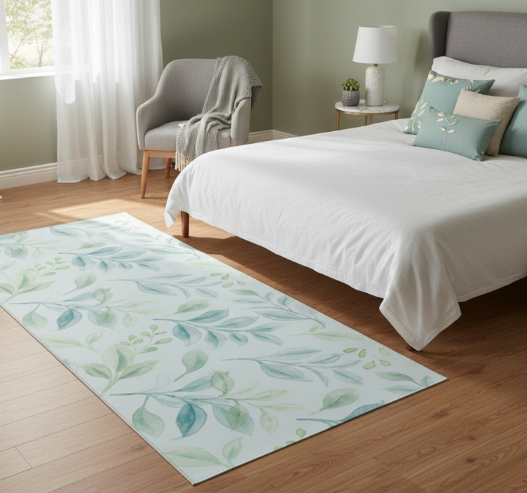 Bedroom vinyl rug with green slender leaves - TenStickers