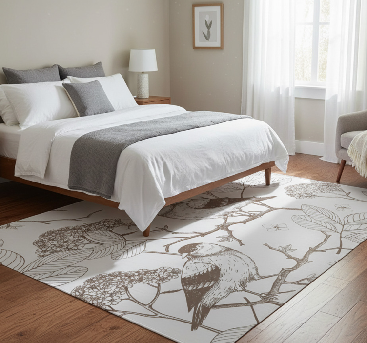 Bedroom vinyl rug with grey and brown birds - TenStickers