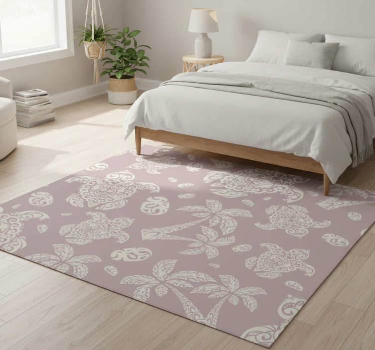 Bedroom vinyl rug with hawaiian turtle and palm pattern - TenStickers