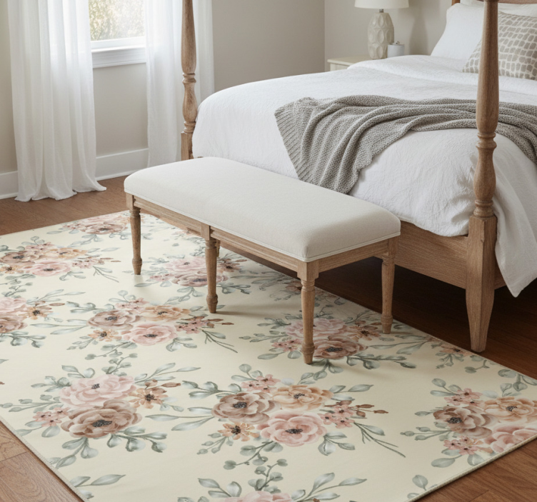 Bedroom vinyl rug with large romantic rose painting - TenStickers