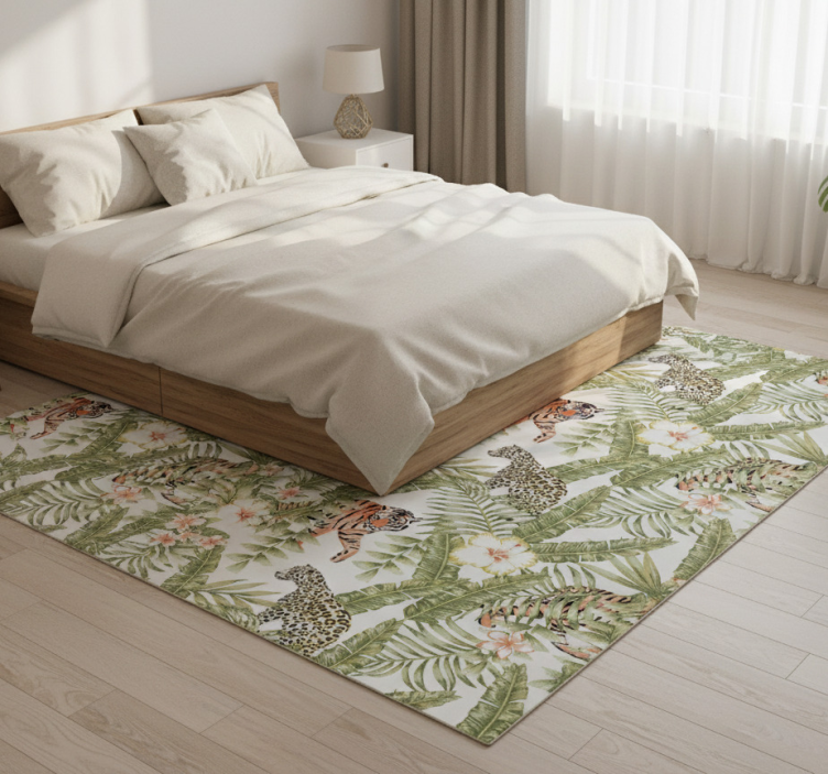 Bedroom vinyl rug with leopards and tropical leaves - TenStickers