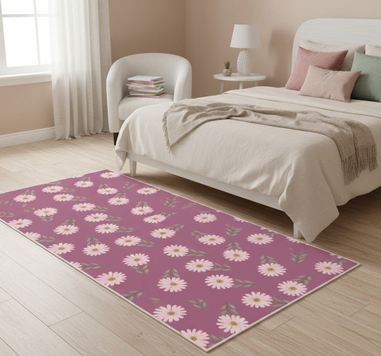 Bedroom vinyl rug with little pink daisies pattern - TenStickers