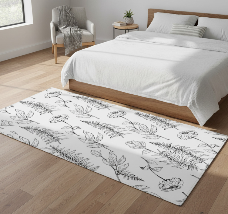 Bedroom vinyl rug with minimalist black and white tulips - TenStickers