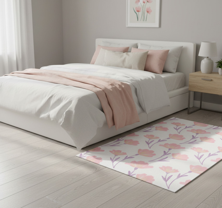 Bedroom vinyl rug with minimalistic watercolor flowers - TenStickers