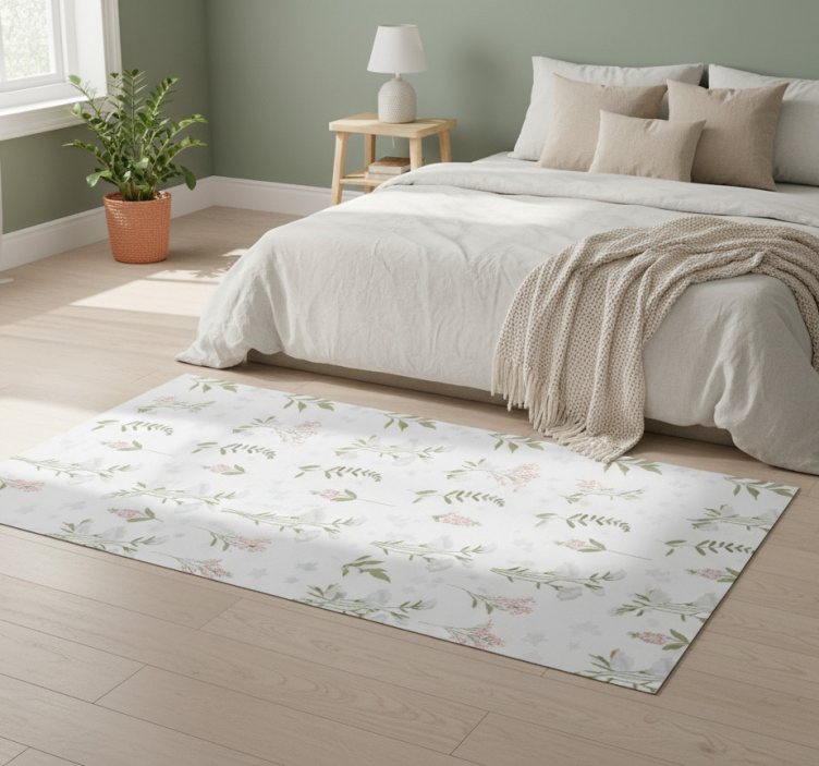 Bedroom vinyl rug with minimalistic wildflower design - TenStickers