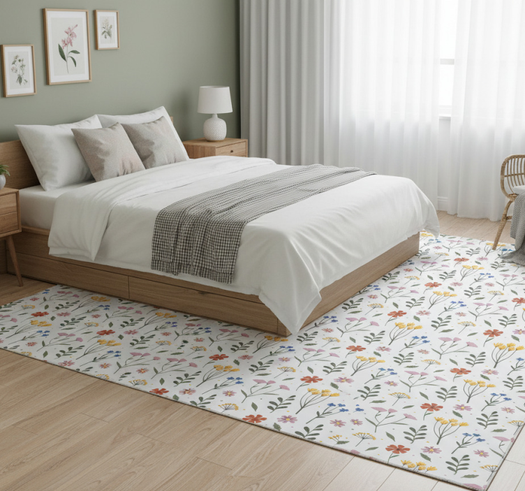 Bedroom vinyl rug with multicolor flower pattern - TenStickers