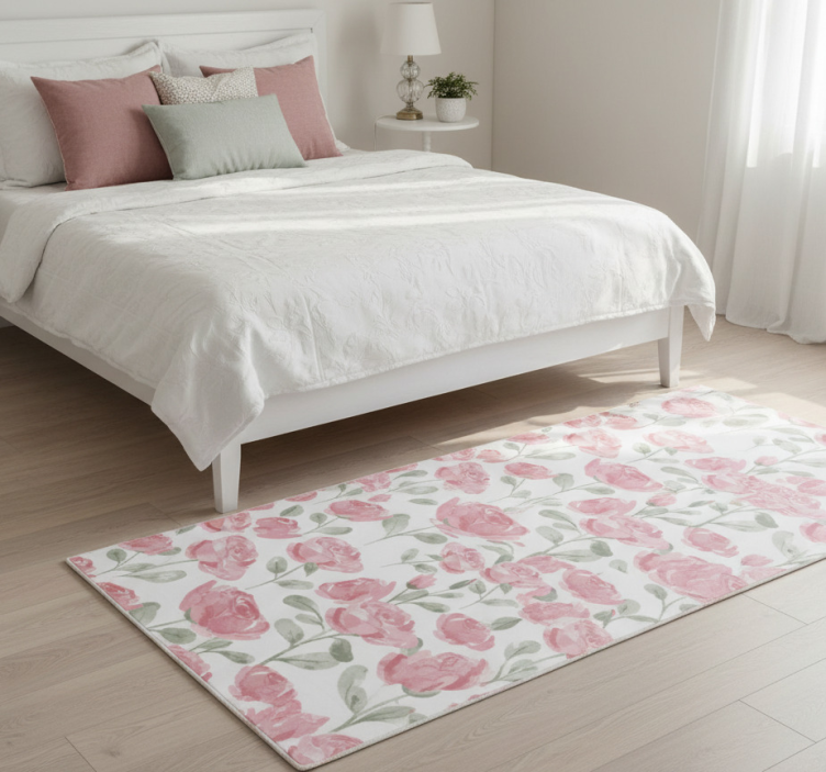 Bedroom vinyl rug with natural vintage rose design - TenStickers