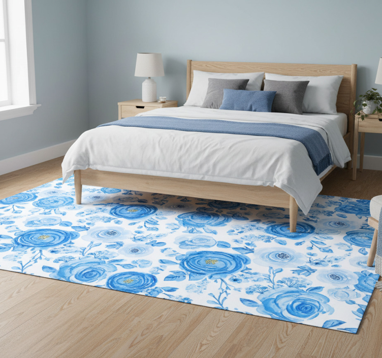 Bedroom vinyl rug with nordic blue clock flowers - TenStickers