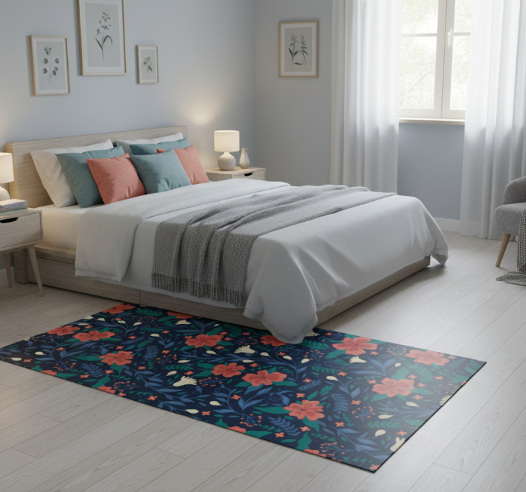 Bedroom vinyl rug with nordic floral art design - TenStickers