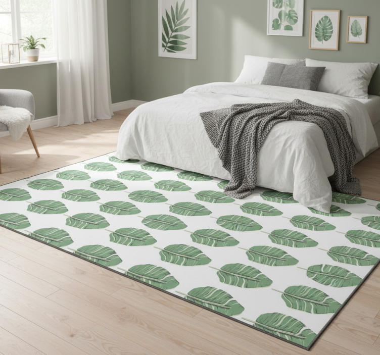 Bedroom vinyl rug with nordic green leaf design - TenStickers