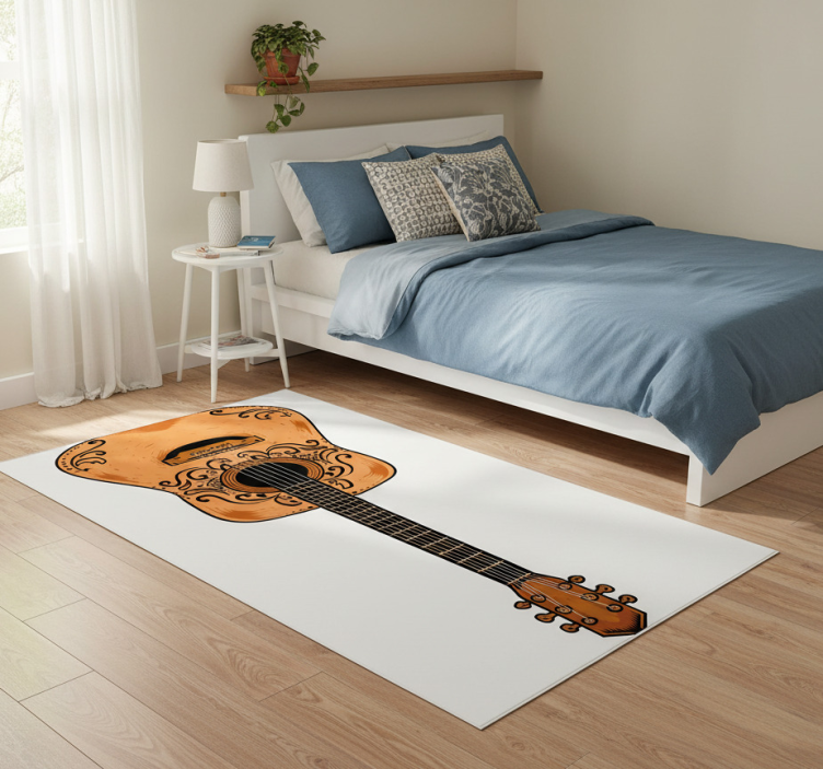 Bedroom vinyl rug with orange guitar design - TenStickers