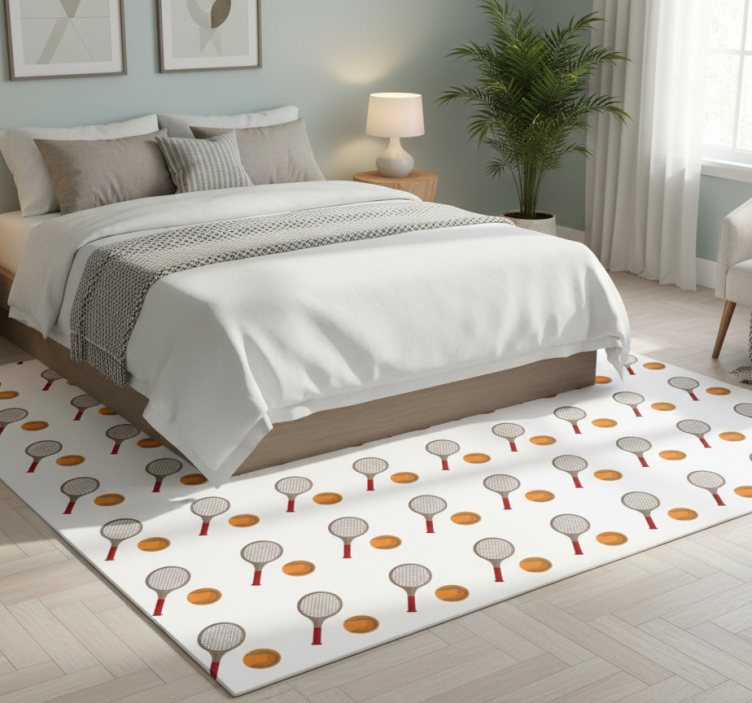 Bedroom vinyl rug with orange tennis rackets - TenStickers