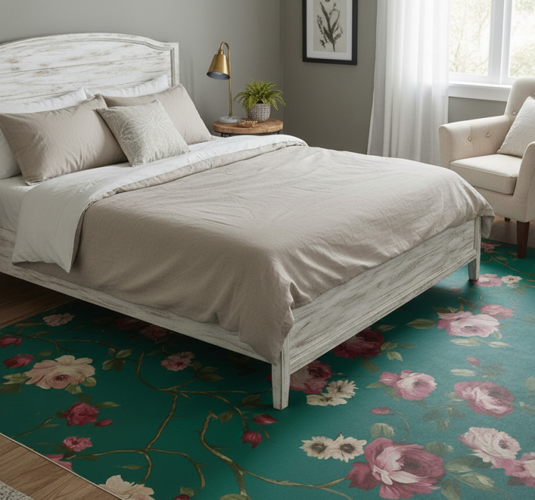 Bedroom vinyl rug with painted tree flowers pattern - TenStickers