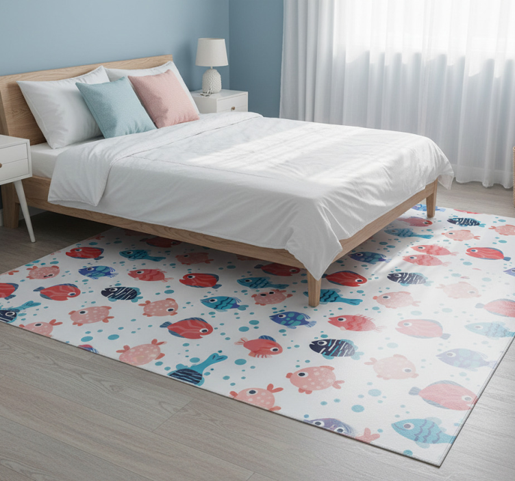Bedroom vinyl rug with pink and blue fishes - TenStickers