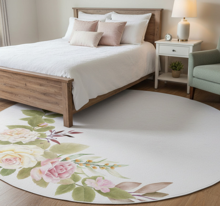 Bedroom vinyl rug with pink and white roses - TenStickers