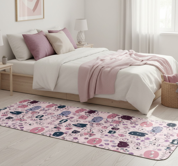 Bedroom vinyl rug with pink cat fashion pattern - TenStickers