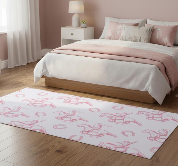 Bedroom vinyl rug with pink cowboy horse pattern - TenStickers
