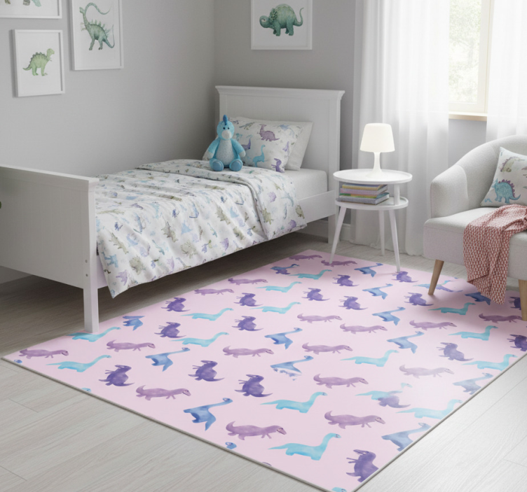 Bedroom vinyl rug with pink dinosaurs background - TenStickers