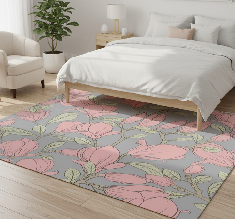 Bedroom vinyl rug with pink flowers and leaves - TenStickers