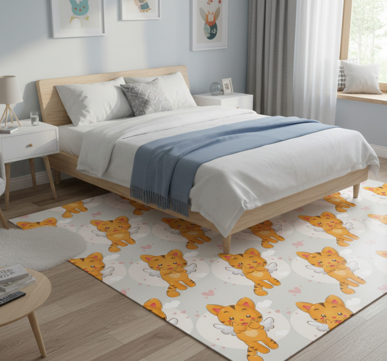 Bedroom vinyl rug with playful flying kittens - TenStickers