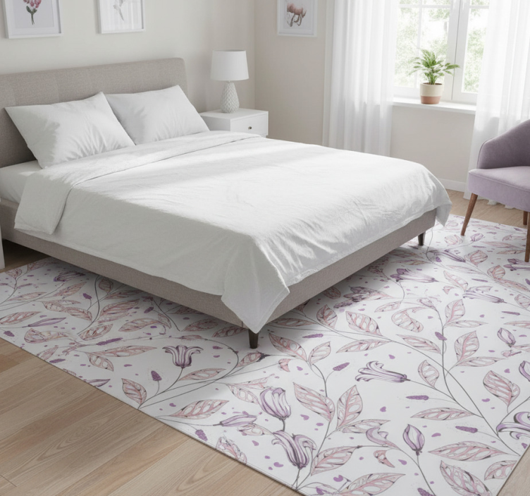 Bedroom vinyl rug with purple elegant tulips design - TenStickers