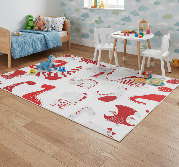 Bedroom vinyl rug with red dinosaur sketches - TenStickers