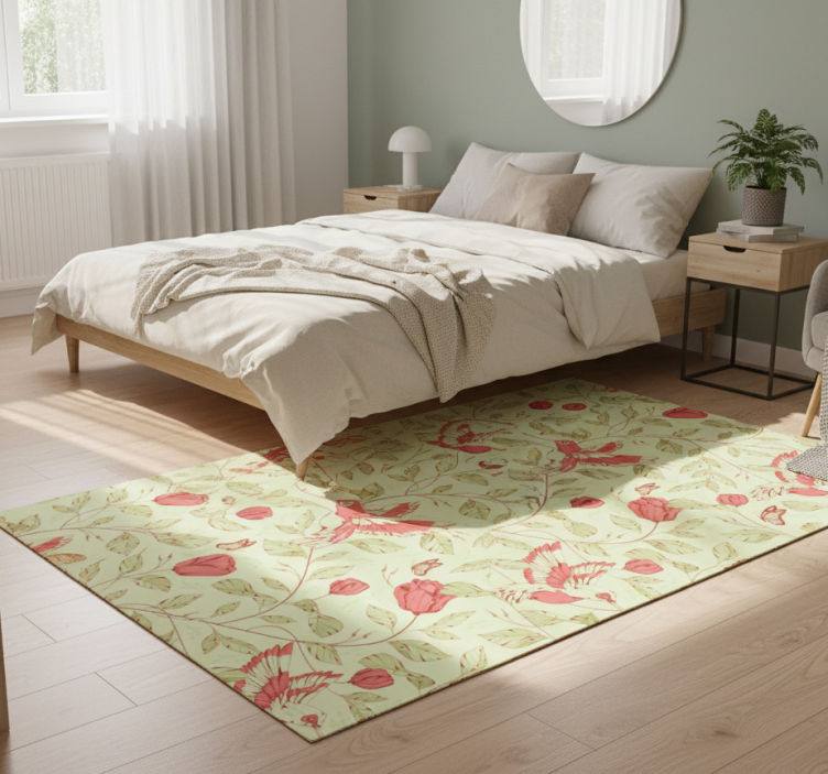 Bedroom vinyl rug with red tulips on green - TenStickers