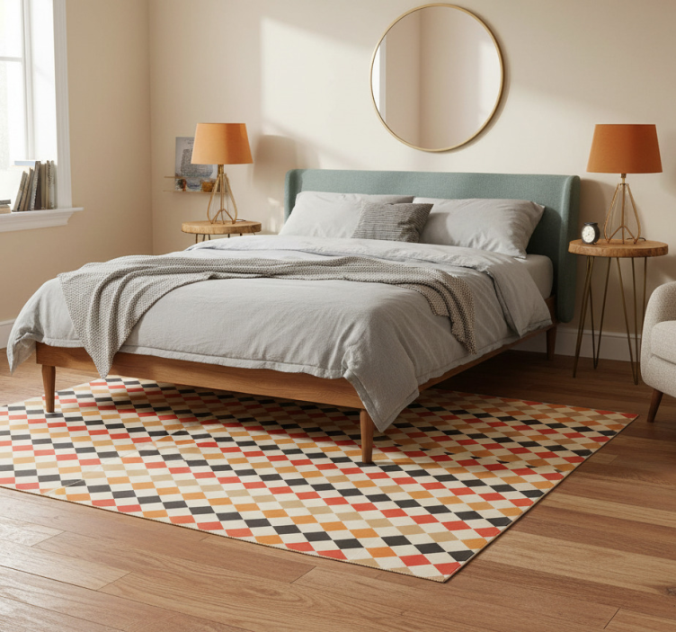 Bedroom vinyl rug with retro 80s multicolored diamonds - TenStickers