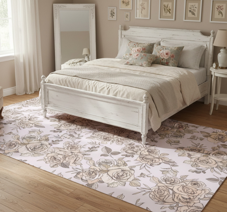 Bedroom vinyl rug with shabby chic rose design - TenStickers