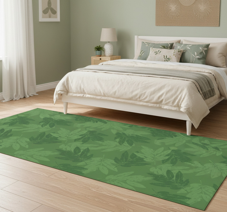 Bedroom vinyl rug with simple green leaf pattern - TenStickers