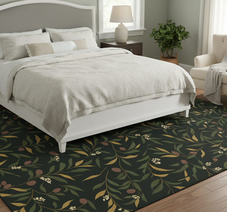 Bedroom vinyl rug with simple repetitive floral design - TenStickers