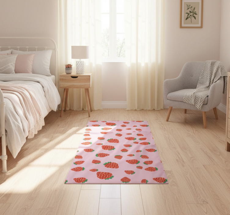 Bedroom vinyl rug with strawberry pattern on pink - TenStickers