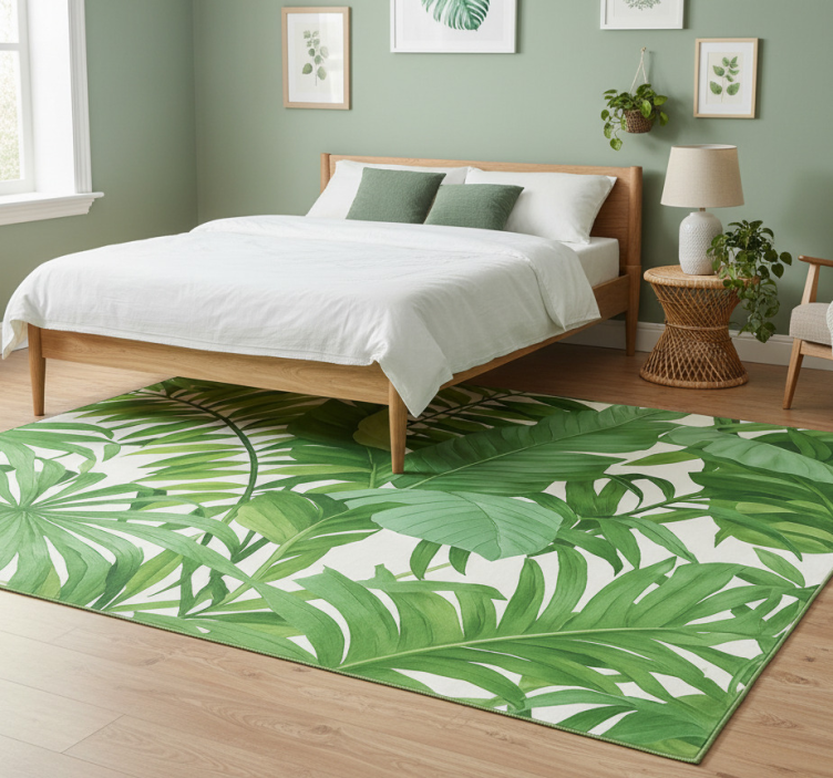 Bedroom vinyl rug with tropical leaves design - TenStickers