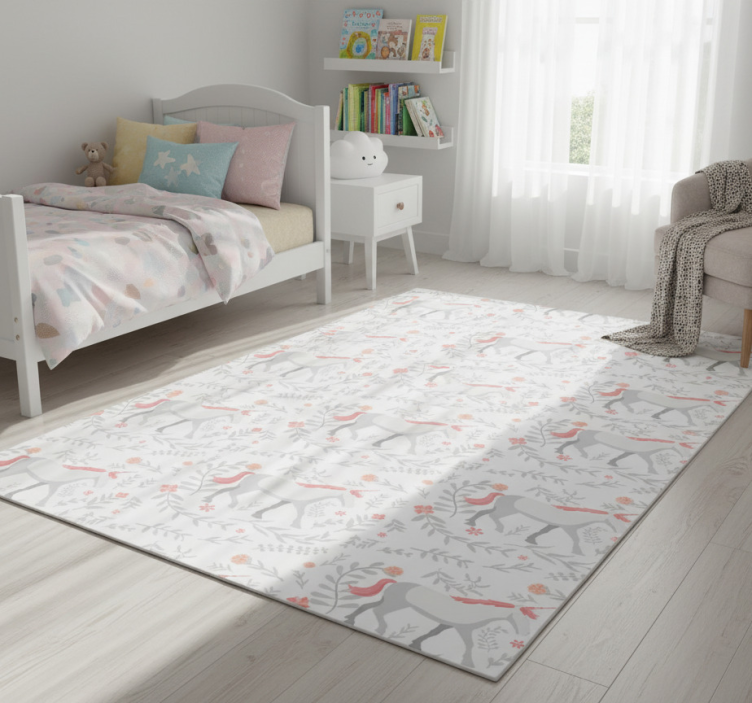 Bedroom vinyl rug with unicorns and leaves - TenStickers