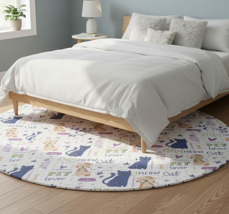 Bedroom vinyl rug with vibrant dog doodles - TenStickers