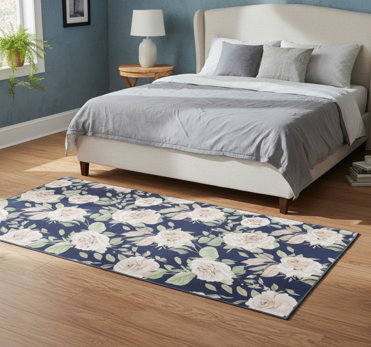 Bedroom vinyl rug with vintage rose design on blue - TenStickers