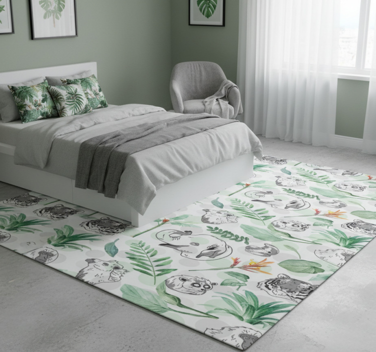 Bedroom vinyl rug with watercolor tropical animals - TenStickers