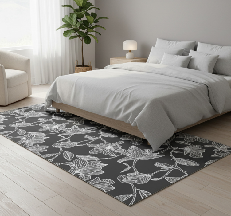 Bedroom vinyl rug with white and grey magnolia design - TenStickers