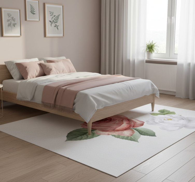 Bedroom vinyl rug with white and pink roses - TenStickers